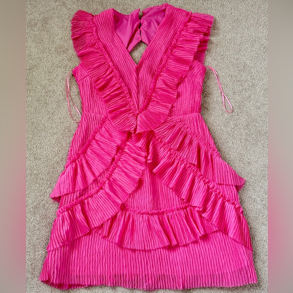 Lena Vibrant Pink Ruffled V-Neck Dress